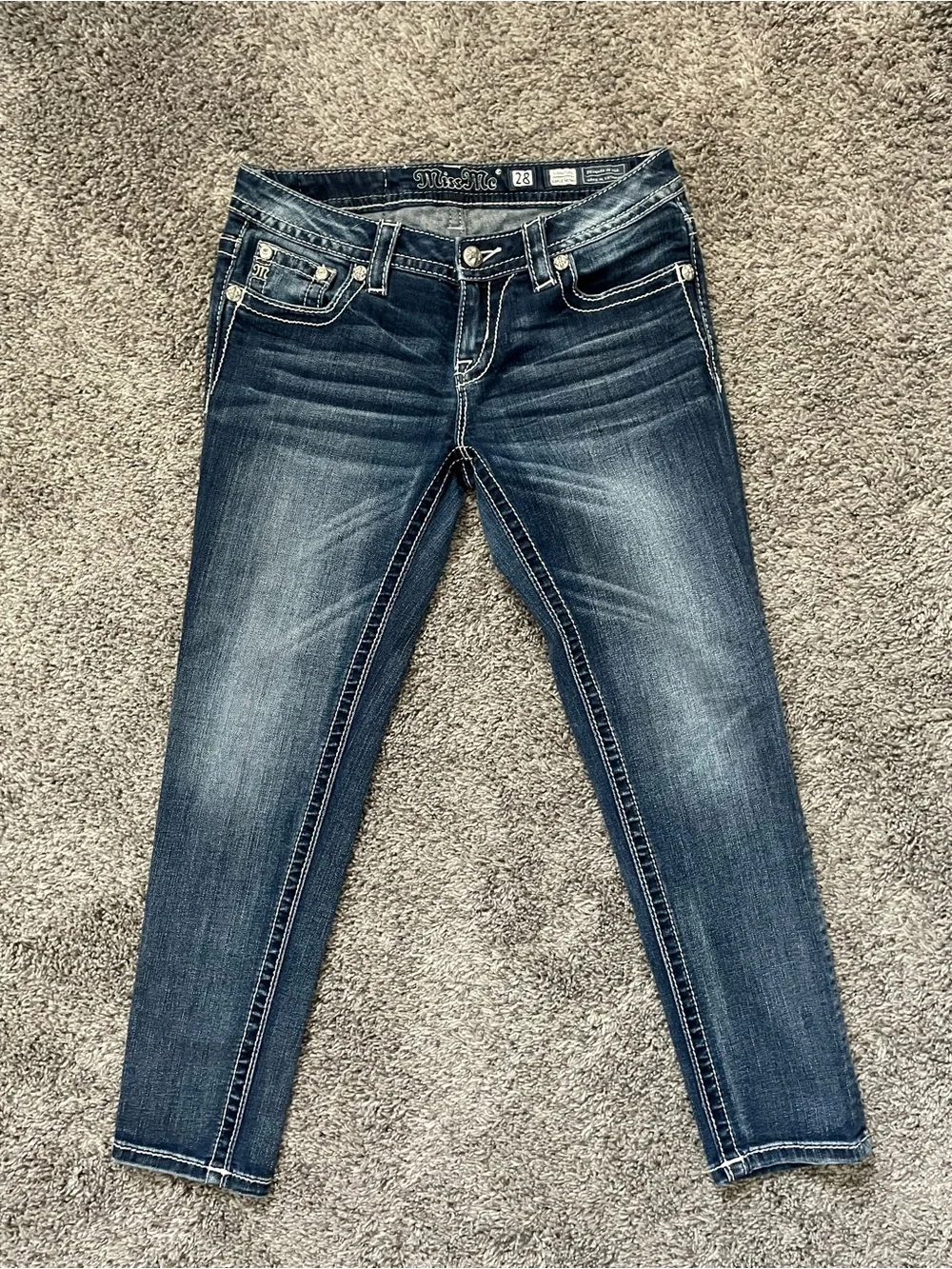 Miss Me Dark Blue Skinny Jeans with Embroidered Pockets - Picture 2 of 5